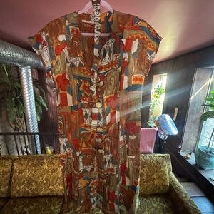 Abstract Print Button-Down Dress & Belt